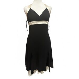 Black Halter Empire Waist Dress with Cream Accents